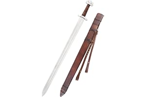 ‎BATTLE-MERCHANT Battle-Merchant Frühes Wikingerschwert Godfred mit Scheide | Deko Schwert der Wikinger, 8. Jh. | Echt Metall Schwert der Dänen für Erwachsene