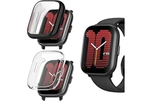 carinacoco 2 Pack Case Compatible for Amazfit Active With Tempered Glass Screen Protector, TPU Full Coverage Plated Watch Protective Cover Bumper Shell Cover, Black+Transparent
