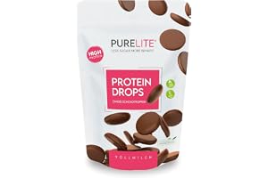 PURELITE Protein Drops mjölkchoklad, vegetariska, 26g protein, utan tillsatt socker, med erytritol & stevia, lågkalori, för snacks, bakning, smältning, kuvertur, 450g.