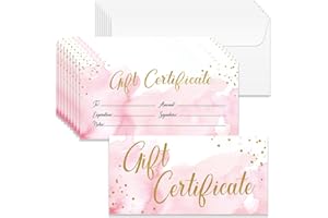Doodlream 40 Sets Gift Certificate for Business, Blank Gift Cards Certificates with Envelopes, 17 x 8.5 cm Pink Watercolor Cards Vouchers for Holiday Birthday Restaurant Spa Beauty Makeup Hair Salon
