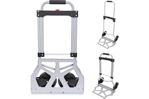 Voluker Diable Pliable Charge 100kg, Chariots de manutention 2 Roues avec Poignée Télescopique en Aluminium, Argent