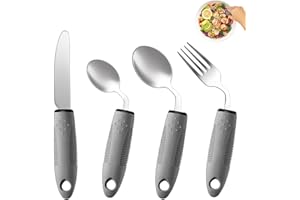 AXVRAV Parkinson Besteck (4-teilig) – 42° Winkel Adaptives Besteckset bei Parkinson, Handzittern und Arthritis, Gewichtetes Besteck, Ergonomische Esshilfen mit rutschfestem Griff