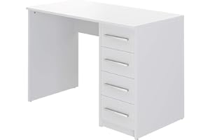 Amazon Basics Escritorio moderno para oficina en casa, escritorio para PC con 4 cajones, fácil montaje, 142 x 279 x 187 cm, color blanco