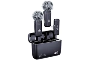 pTron KWM-2 Type C Wireless Microphone with Charging case w/Noise Cancellation, 48Hrs Battery, 20m Wireless Range, Collar Mic for DSLR/iPhone/Android, Vlog, Streaming/Zoom Meeting (Black)