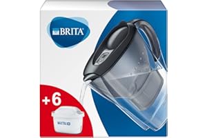 BRITA Marella fridge water filter jug, 2.4L - Graphite. Half year pack, Includes 6 x MAXTRA+ filter cartridges for reduction of chlorine,limescale and impurities-now in sustainable Smart Box packaging