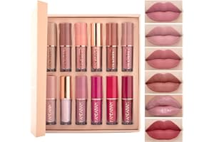 AMZSEA Rossetto liquido Set Matte Pearlescent Not Sticky Cup Lip Glaze 12 Color Book Lip Gloss Set, il regalo più caldo per la tua ragazza.
