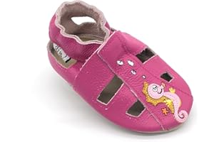 LEPEPPE - Scarpe Sandalo Pantofole Bambino in Morbida Pelle con Suola in Pelle Antiscivolo - Scarpe Primi Passi - Babucce - Scarpette Neonato Fino al 28/29 - Sandalo Cavallucci Rosa