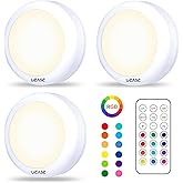 UEASE Under Cabinet LED Lights with Romote, 3PCS RGB Light Wireless Lights Battery Powered Puck Lights Under Cupboard Tap&Rem