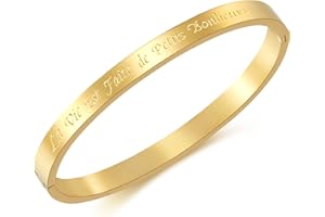 RWQIAN Femme Fin Bracelet Message Acier Inoxydable avec Phrase Inspirante Bracelet Jonc Personnalisée Or