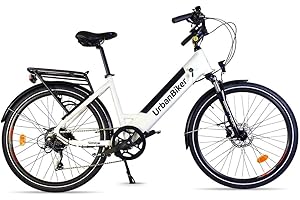 URBANBIKER Vélo électrique Ville Sidney,Blanc, 26". Batterie Lithium (cellules Samsung) ION 540 Wh (15 Ah 36 V), 7 Vitesses. Freins hydrauliques.