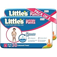 Little's Baby Pants Diapers with Wetness Indicator and 12 Hours Absorption, Large (L), 9-14 kg, 60 Count