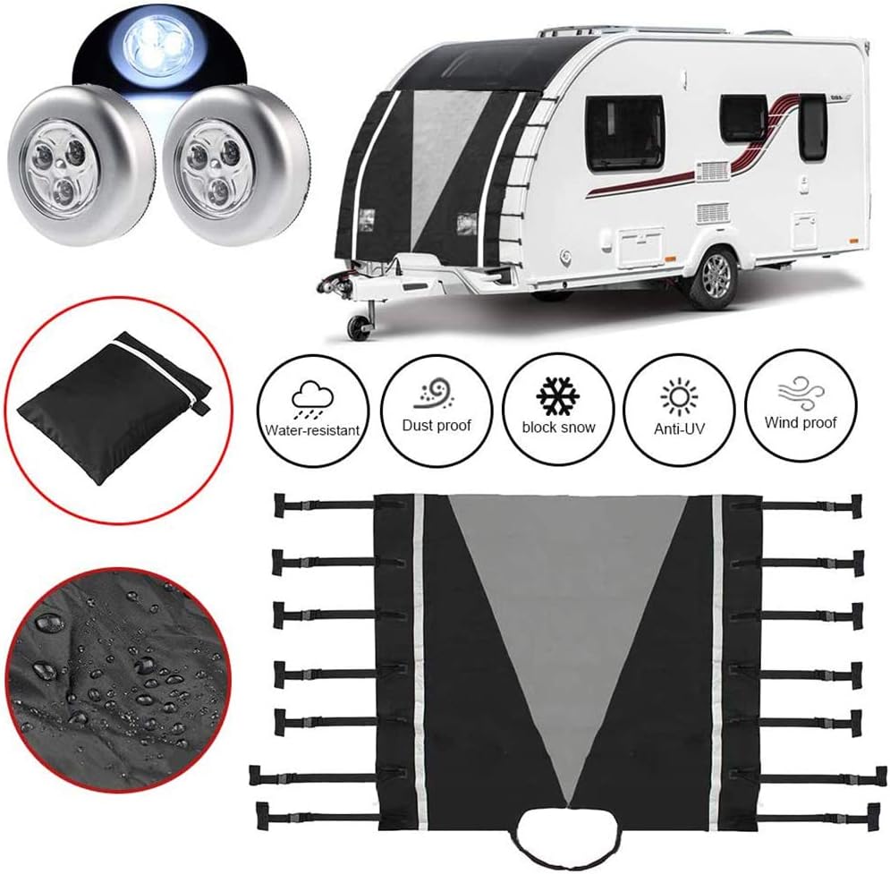 Pandao Universal Caravan Front Towing Cover Caravan Front Cover Caravan Front Towing Cover Protector with LED Lights Front Towing Cover - Prevent Stone Chips, Dirt, Bugs and Light Reflection