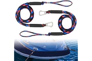iKALULA 2 Pcs Cavi per Ormeggio per Barche, Bungee Dock Line con Gancio, cravatta elastica in barca, Barche per bungee corde accessori barca per Barche, Kayak, Pontone, Canoa (Nero + Blu + Rosso)
