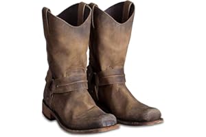 MWyanlan Uomini Occidentale Stivali da Cowboy Vintage Quadrato Testa Cavaliere Avvio Gents Alta Aiuto Country Style Stivali da Lavoro Primavera Autunno Escursionismo Caccia,Marrone,44