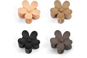 JOYOYO Lot de 4 pinces à cheveux en forme de fleur pour femmes et filles, taille moyenne, 7,6 cm, pinces à cheveux épaisses/fines, pinces à cheveux en plastique mat, couleurs naturelles