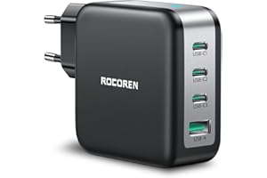 ‎ROCOREN Rocoren 100W Ładowarka USB C, 4 Portowa Ładowarka PD3.0 QC5.0 PPS GaN5, kompatybilna z MacBook Pro/Air, iPad, iPhone15/14/13, Huawei, Samsung Galaxy S24, S23 Ultra, S23+, S22, Steam Deck