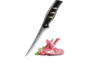 OREMAKE Filetier- und Ausbeinmesser mit 15.2 cm Extrem Scharfe Klinge aus 45 Lagen Hochharter Damaszenerstahl Küchenmesser Profi Kochmesser aus japanischem Damaststahl mit G10-Griff