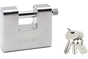 Master Lock 680EURD Rechteckiges Vorhängeschloss aus gehärtetem Stahl mit Schlüssel, Grau, 8 x 9,5 x 2,9 cm