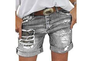 ORANDESIGNE Short en Jean Taille Haute Femme Pantalon Fleur Shorts en Denim Décontractés Mode Bermuda en Jean