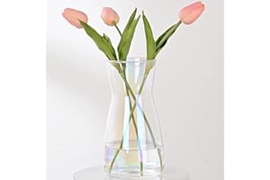 Vzmiza Irisiert Klar Glas Vase 20CM Vasen Deko Für Moderne Heimdekoration - Flower Vase Für Pampasgras - Deko Vasen Für Deko Aesthetic - Vasen Glas für Hochzeit- Große Blumenvase für tulpen- Esstisch