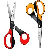 CCR Left Handed Scissors Set, 8.5 Inch, Comfortable Grip, Stainless Steel, 2 Pieces, Red, Orange