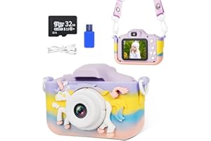 XTOERBUY Kids Camera for Girls Age 3-6,Kids Digital Camera for 7 8 9 10 12 Year Old,Children HD Digital Video Camcorder Camera, Christmas Birthday Gift for Kids with 32GB SD Card (Rainbow)