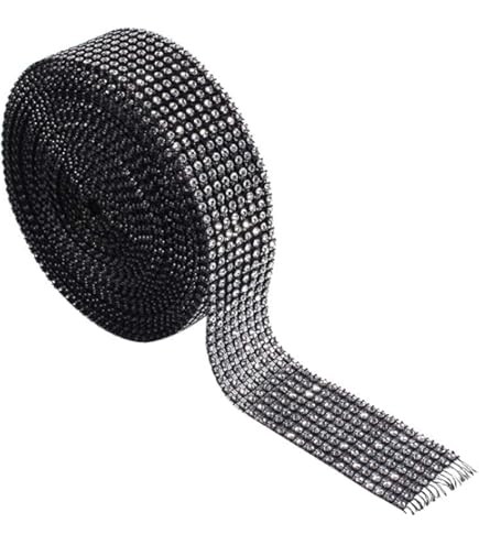 Telooco 4 Rouleaux Ruban Adhésif Strass Autocollant Paillettes Cristal Bande Ruban De Strass Autocollant Pour Bricolage Artisanat Miroirs Vêtements (4 Rangées De 1 Yard, Noir