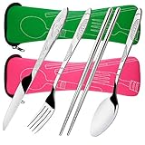 8 piezas de cubiertos cuchillo, tenedor, cuchara, palillos, SENHAI paquete de 2 inoxidable de acero inoxidable vajilla vajilla con el caso de transporte para viajar camping picnic trabajo de senderismo