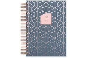 Matilda Myres 2024 Diary - A5 Day a Page - Rose Gold Wiro Bound - January to December Planner - Rose Gold Design - Hardback Covers (Grey 2024)