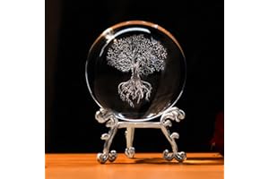 IFOLAINA 3D Tree of Life Crystal Ball Paperweight Glass Sphere Figurines for Home Decor Ideal Fengshui Ornament for Home Decoration