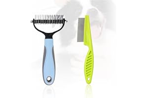 BEIIEB Pettini a doppia faccia per la toelettatura, spazzola per cani e gatti e un pettine ad ago verde