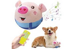 RuiDay Jouet pour Chien, Jouet Chien Interactif, Jouets de Balle Rebondissante pour Chiens, Balle Interactive pour Chiens, Jouets de Chienen Peluche de Lavable (Cochon Bleu Souriant)