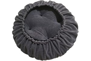 DHAEY Hocker Bezug Dunkelgrau, Sitzkissen rund, Hockerbezug rund Stretch aus Leinen, Memory Foam Kissenbezug, Dicke 7cm, rund Bar Bezug Durchmesser 35cm