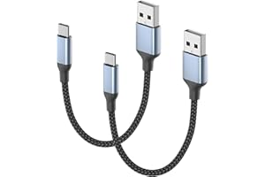 Short USB to USB C Fast Charger Cable (20cm 2PCS), USB2.0 Short USBA to USBC Charging Cable, Nylon 0.2m Small USBC Lead for iPhone 17 16 15, Samsung Galaxy S24 S23 Huawei, Pixel, Xiaomi