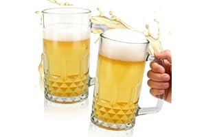 UHETLET 2 PCS Jarras de Cerveza de Cristal 500 ml, Vaso de Cerveza con Asa, Jarra deCerveza Grande y Estable, Taza deCerveza Transparente para Fiestas, Bares y Restaurantes -Aptas para Lavavajillas