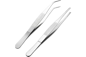 UNI-FINE SHOP Uni-Fine 2Pcs Stainless Steel Tweezers 25cm Long Tweezers Non-Slip Straight Tweezers and Angled Tweezers Professional Tweezers Set for Aquatic Pets or Corals Crafting Cooking Repairing