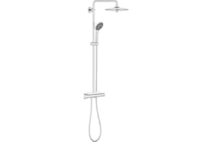 GROHE Vitalio Joy 260 - Duschsystem mit Thermostatbatterie (wassersparend, Wandmontage, 3 Strahlarten, Sicherheitssperre bei 38°C, inkl. Duschablage), chrom, 26403001