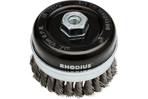 Rhodius Stahl-Topfbürste STBZ mit gezopftem Stahldraht für den Einsatz auf Winkelschleifern, 75 x 20 x M14 mm