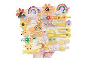 LYHURK 28 Pezzi Graziosi Fermagli per Capelli Moda Ragazze Accessori per Capelli Fiore Frutta Colorato Arcobaleno Caramelle Dessert Set di Graziosi Fermagli per Capelli Animali Clip in Metallo (Giallo)