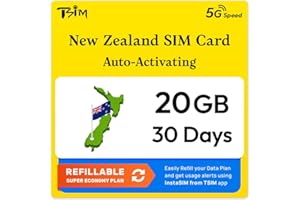 TSIM SIM Nuova Zelanda | Piano Super Economy Ricaricabile 20GB! Attivazione automatica, validità 30 giorni | Velocità 5G + Hotspot | Solo Dati Nessun Numero di Telefono