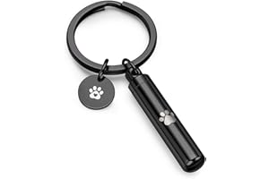 ZYSTA Cylinder Pet Ashes Keepsake Keyring Personalised Engraved Pawprint Dog Cat Tube Urn Keyrings Custom Cremation Ash Holder Urns Pendant Keychain Memorial Key Ring with Charm