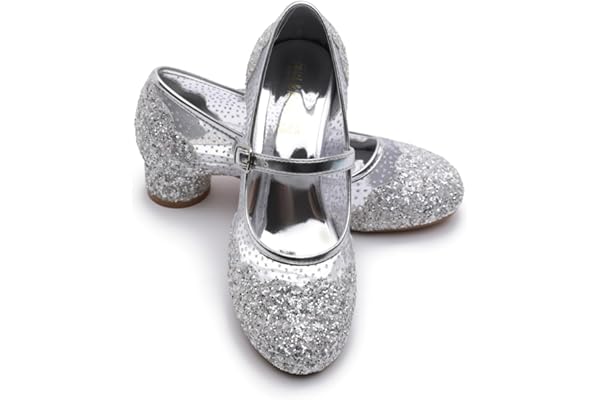 ELSA & ANNA Chaussures de Princesse pour Filles - Reine des Neige à Talons 3cm - Chaussures de Déguisement Scintillantes pour Fêtes et Anniversaires - SIL12, Argent, Taille 29