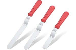 U-Taste Spatola per Glassa, Set di Spatole Offset con Lama da 15cm, 20cm e 25cm, Acciaio Inossidabile 18/0 con Manico in Plastica PP Premium Spatola Angolata per Decorare la Torta Set di 3 (Rosso)