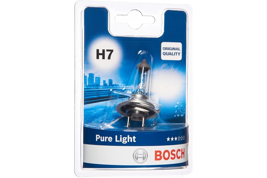 Bosch H7 (477) Pure Light Halogen Headlight Bulb, 12 V 55 W, Original Quality - Socket Type PX26d - 1 Replacement Car Light Bulb