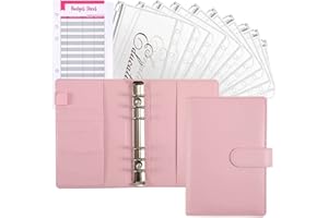 Oniphia Budget Binder, PU Leather Ring Binder Money Binder Organizer with Cash Envelopes for Cash Saving, Leather Notebook Budget Planner for Travel and Diary - Pink