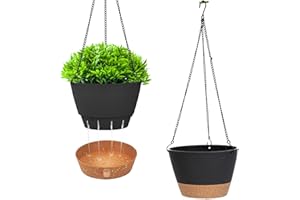CRETVESTSAR 2 Pack Hanging Plant Pots Flower Pots with Visible Water Removable Base Outdoor Hanging Plant Pot Basket Self Watering Saucer Plastic Hanging Flower Pot for Plant Hanger Garden Porch Home Decorations