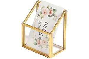 Feyarl Gold Glass Vertical Business Card Holder Business Card Display Stand Clear Name Card Organizer Storage for Office Meeting Desk Countertop