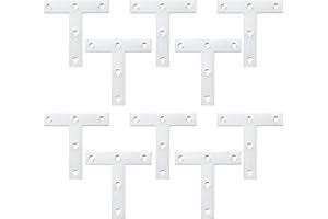 Ewwtrey Piastra di Riparazione a Forma di T e L, Staffe Angolari Piatta, Staffa Angolari in Acciaio Inox, Supporto di Fissaggio, Piastra Angolare per Legno, Mobili, Tavolo, Letto - 10 Pezzi