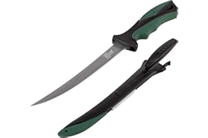 Zite Cuchillo para filetear Fishing con Hoja Afilada de 20 cm de Largo - Incluye Funda de plástico afilador de Cuchillos - Mango de Goma Antideslizante