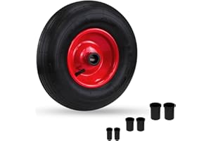 Crystals 14"/35 cm Wheelbarrow Wheel Tyre 4.00-6 PU Heavy Duty Wheel Replacement Tire for Garden Trolley Barrow Go Cart Trailer Truck Black/Red